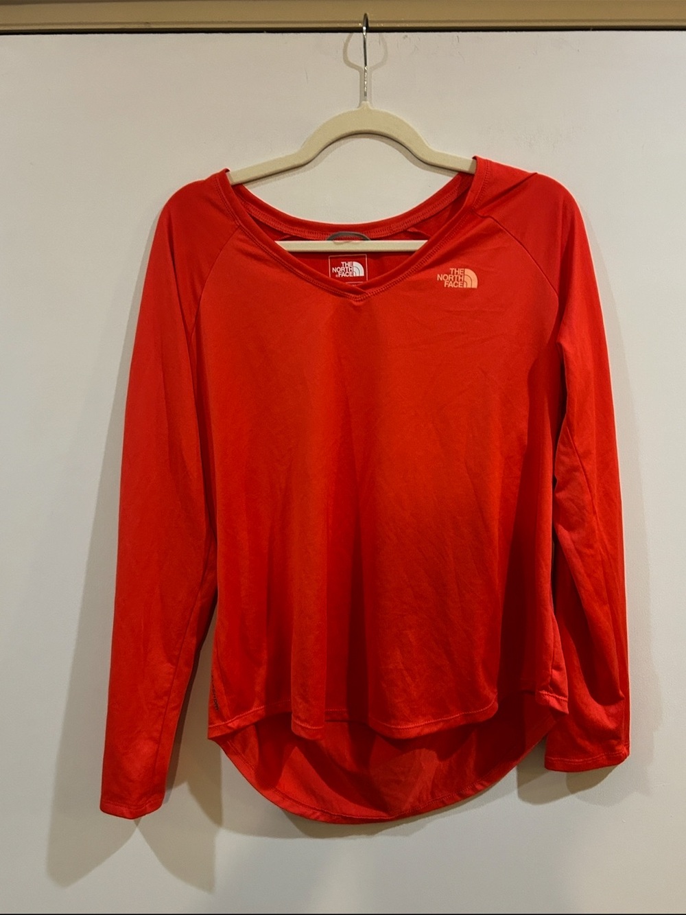The North Face Women's Red Long-Sleeve V-Neck Performance Tee